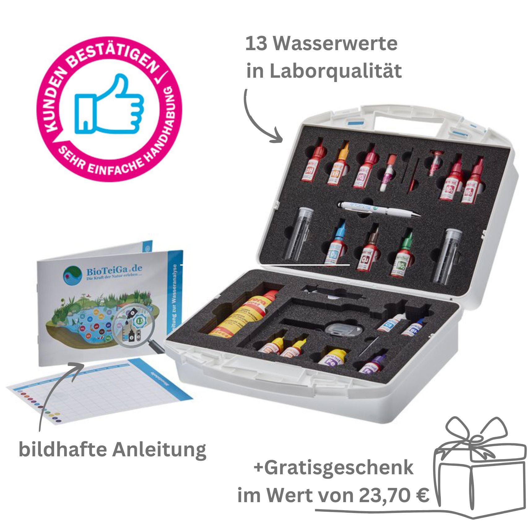 BioTeich Wasseranalyse-Premium-Set mit Gratisgeschenk